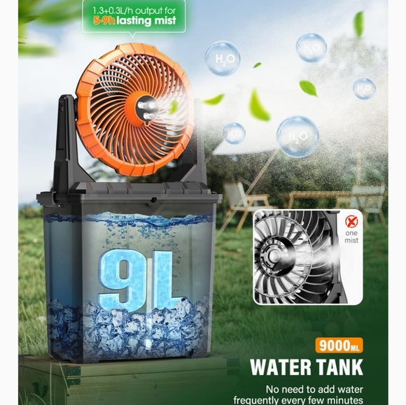 Ausic 9L Bucket Portable Misting Fan for Outdoors Patios, 20000mAh Rechargeable - Picture 3 of 17